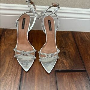 BCBG Max Azria Silver Rhinestone Strappy Heels
